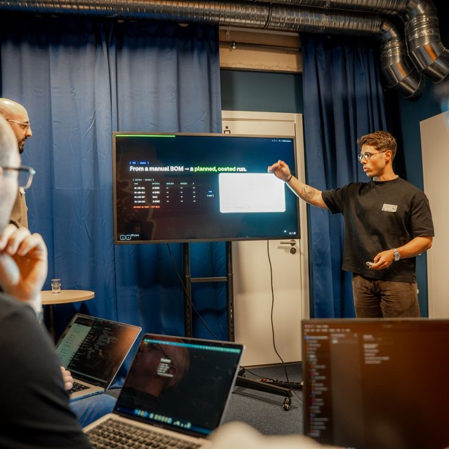 Federico running a live workshop demo for founders